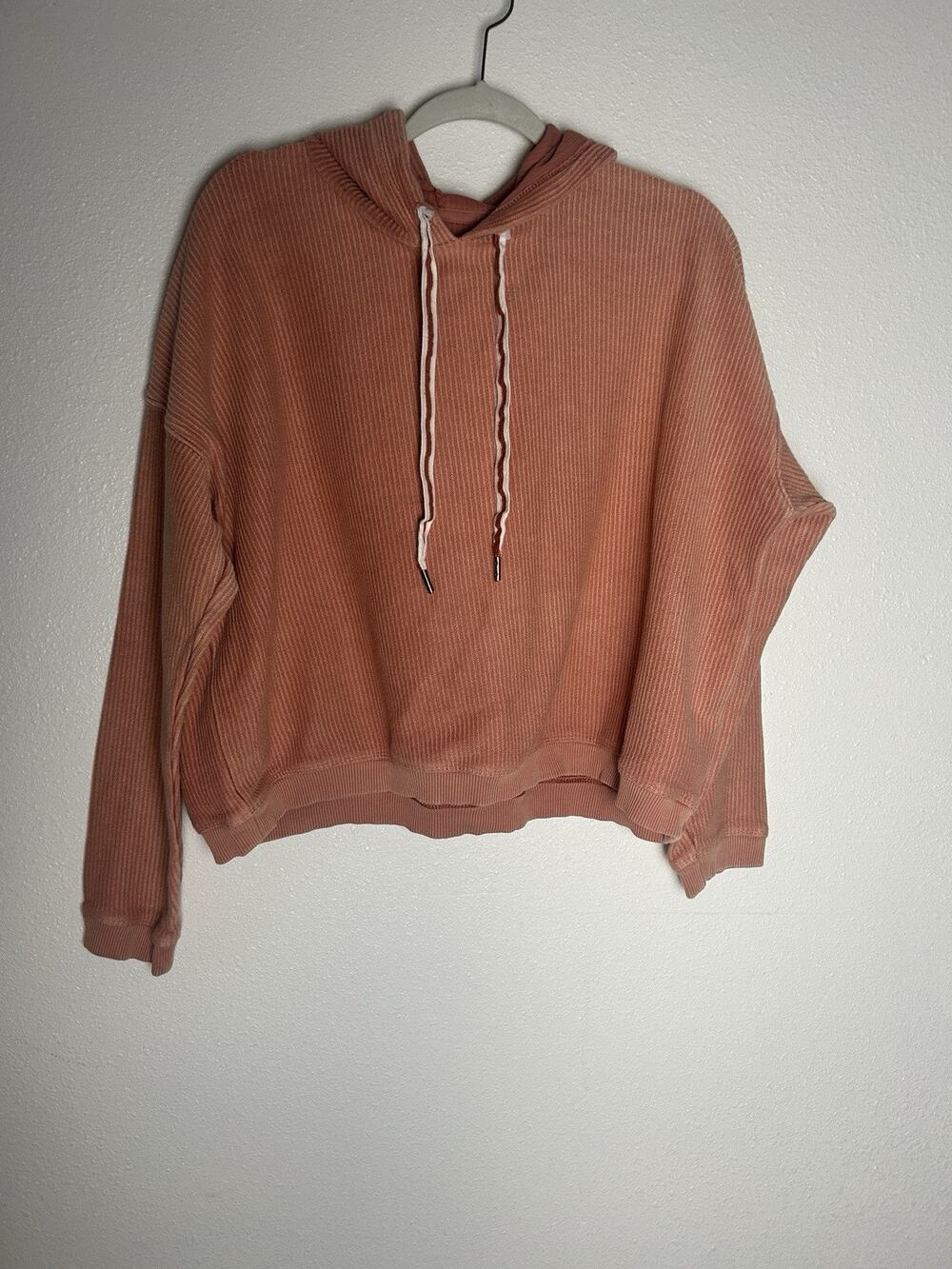 Aerie Sweater Orange Hooded Pullover Cotton Cropped Oversize Loosen Size Large